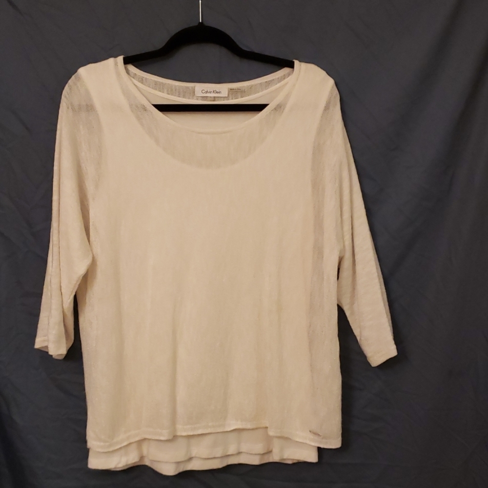 Calvin Klein 3/4 sleeve sheer sweater with tank